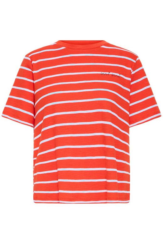 ICHI Nova SS Tee in Fiery Red / Powder Blue Stripe