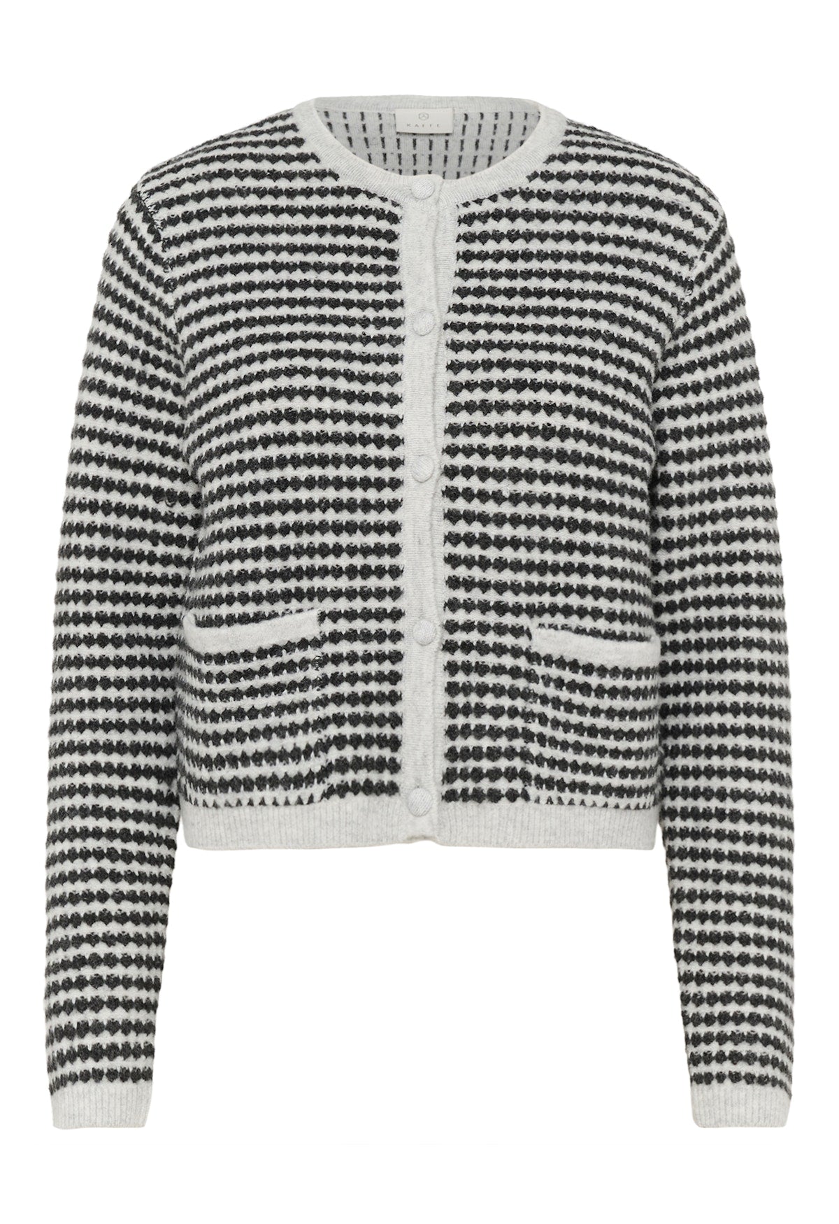 Kaffe Ellery Knit Cardigan in Light Grey Marl & Black Structure