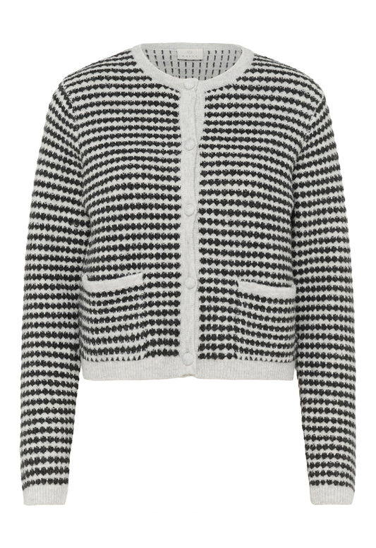 Kaffe Ellery Knit Cardigan in Light Grey Marl & Black Structure