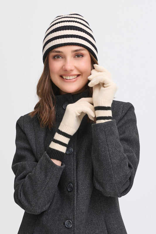 Fransa Stripy Gloves in Whisper White Mix