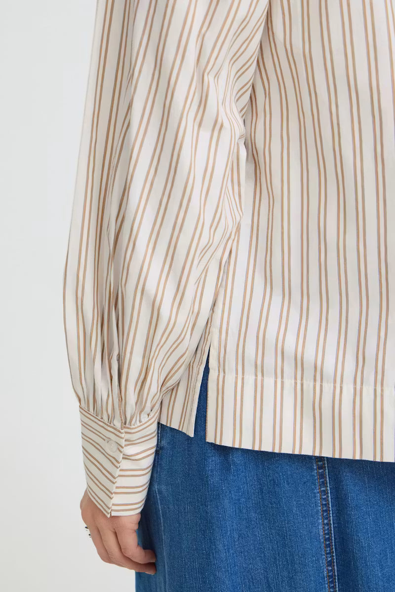 Fransa Zaba Blouse in White Tobacco Stripe