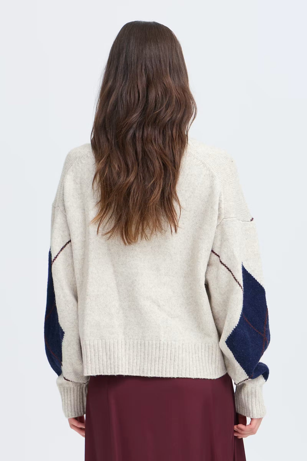 Fransa GIGI Cardigan in Oatmeal Melange Check