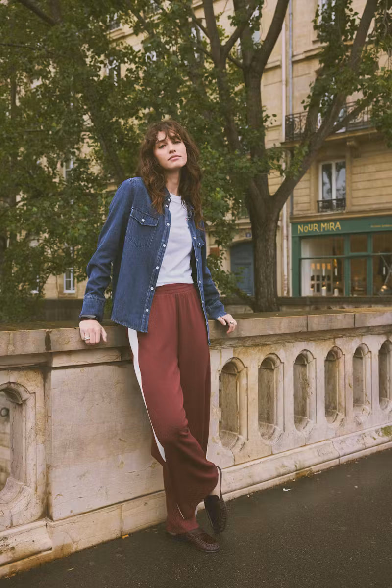Fransa Aurora Pant in Rum with White Contrast Stripe