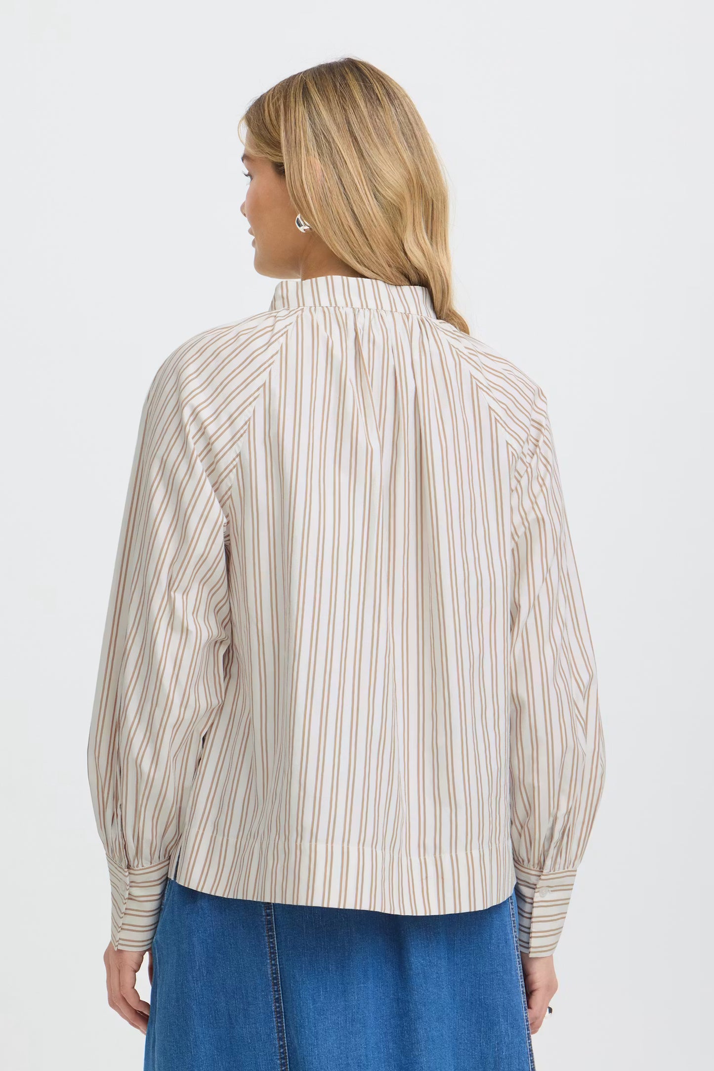 Fransa Zaba Blouse in White Tobacco Stripe