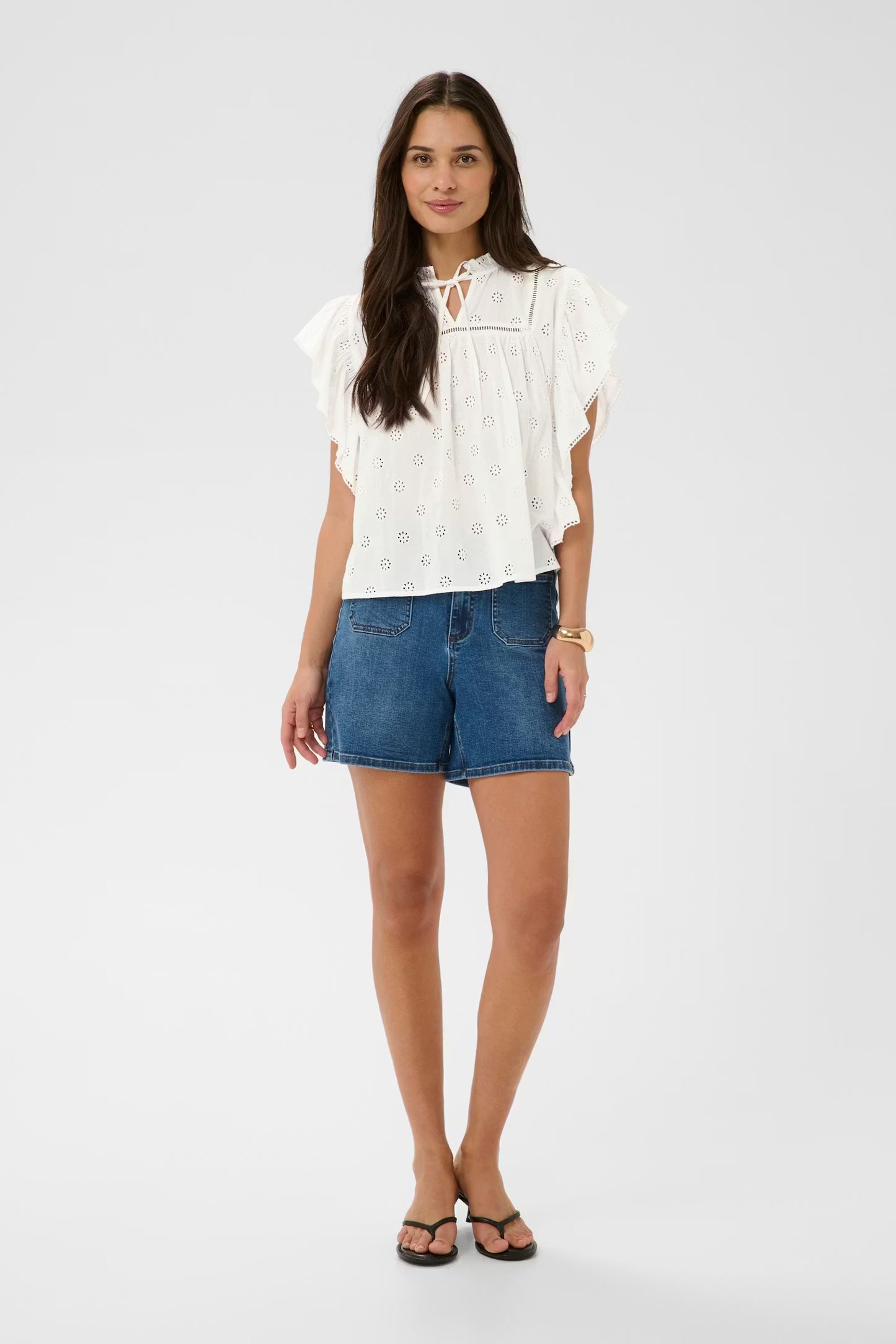 KAFFE Fiona Frill Top in Chalk
