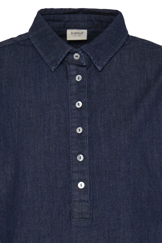 Fransa Chicago Dress in Unwashed Blue Denim