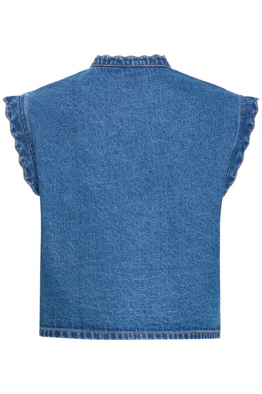 ICHI Palou Waistcoat in Washed Dark Blue