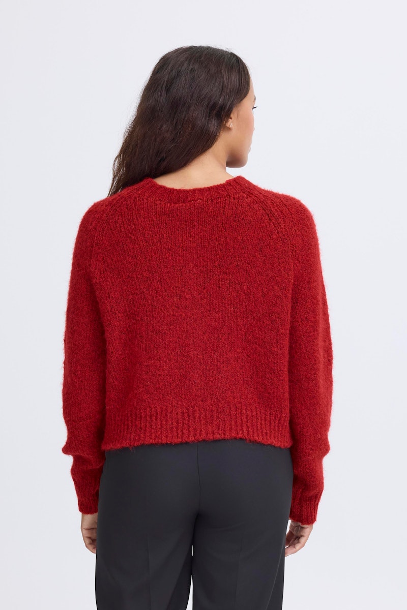 ICHI Belablue Cardigan in Red Dahlia