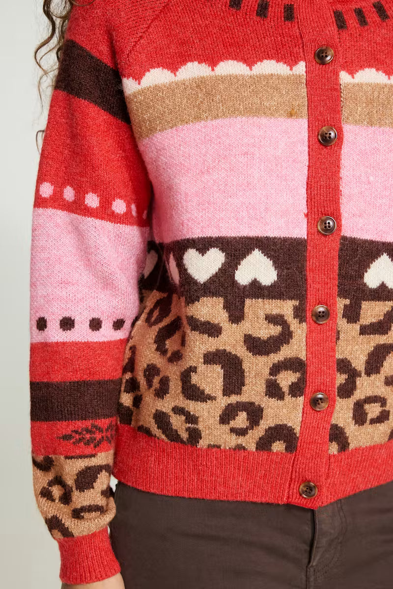 Ichi Lovoni Cardigan in Poinsettia Mulitpattern
