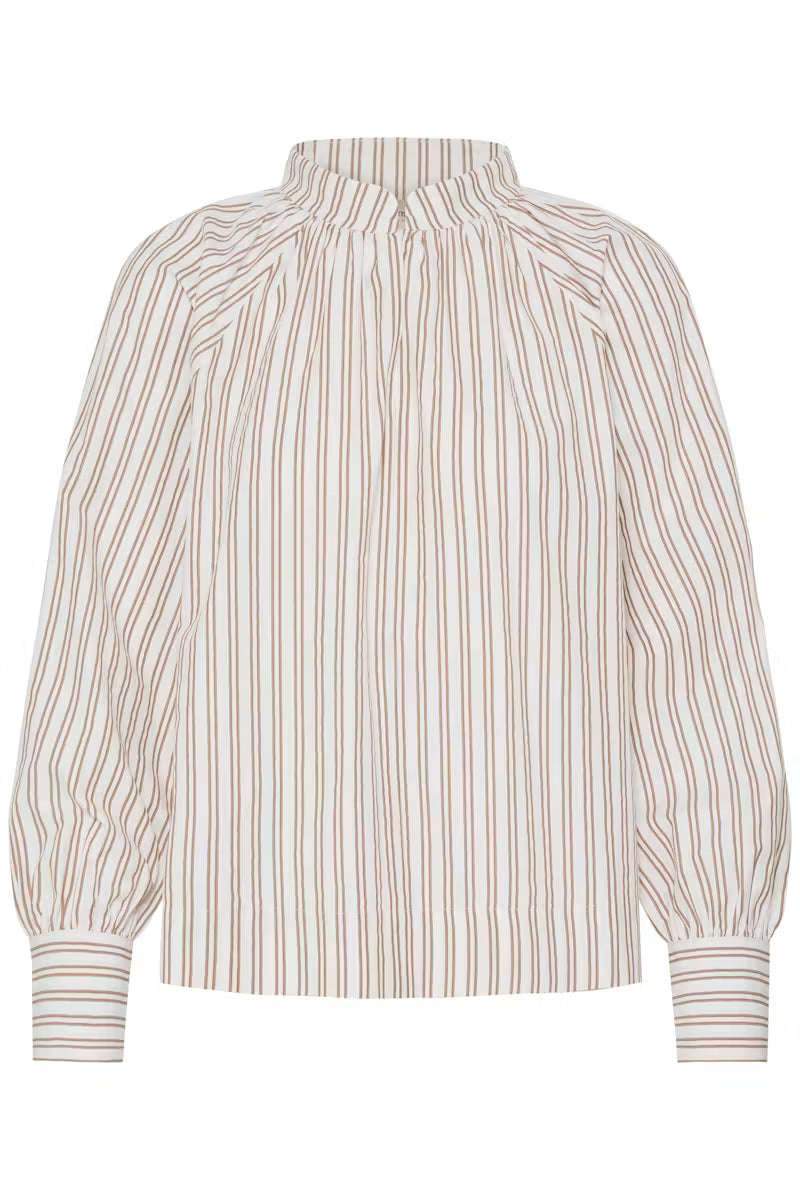 Fransa Zaba Blouse in White Tobacco Stripe
