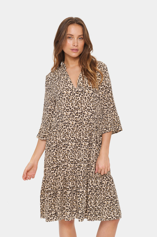 Saint Tropez Eda Dress in Creme Leopard Strokes