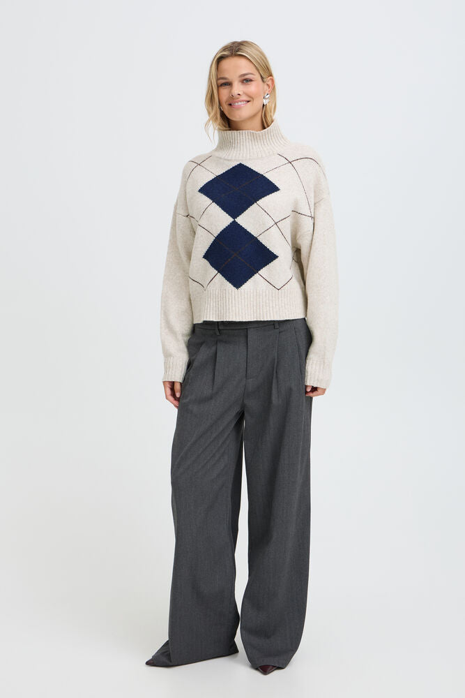 Fransa GIGI Pullover in Oatmeal Melange Check