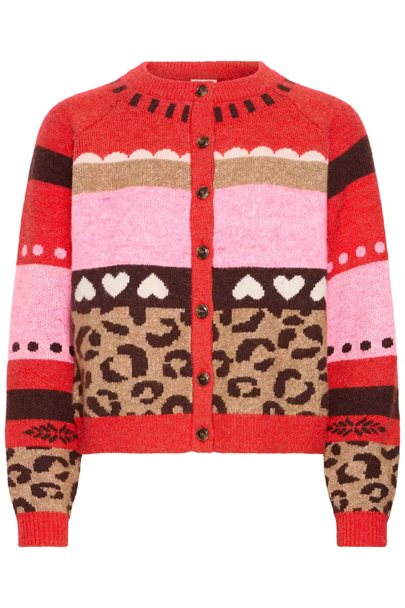 Ichi Lovoni Cardigan in Poinsettia Mulitpattern