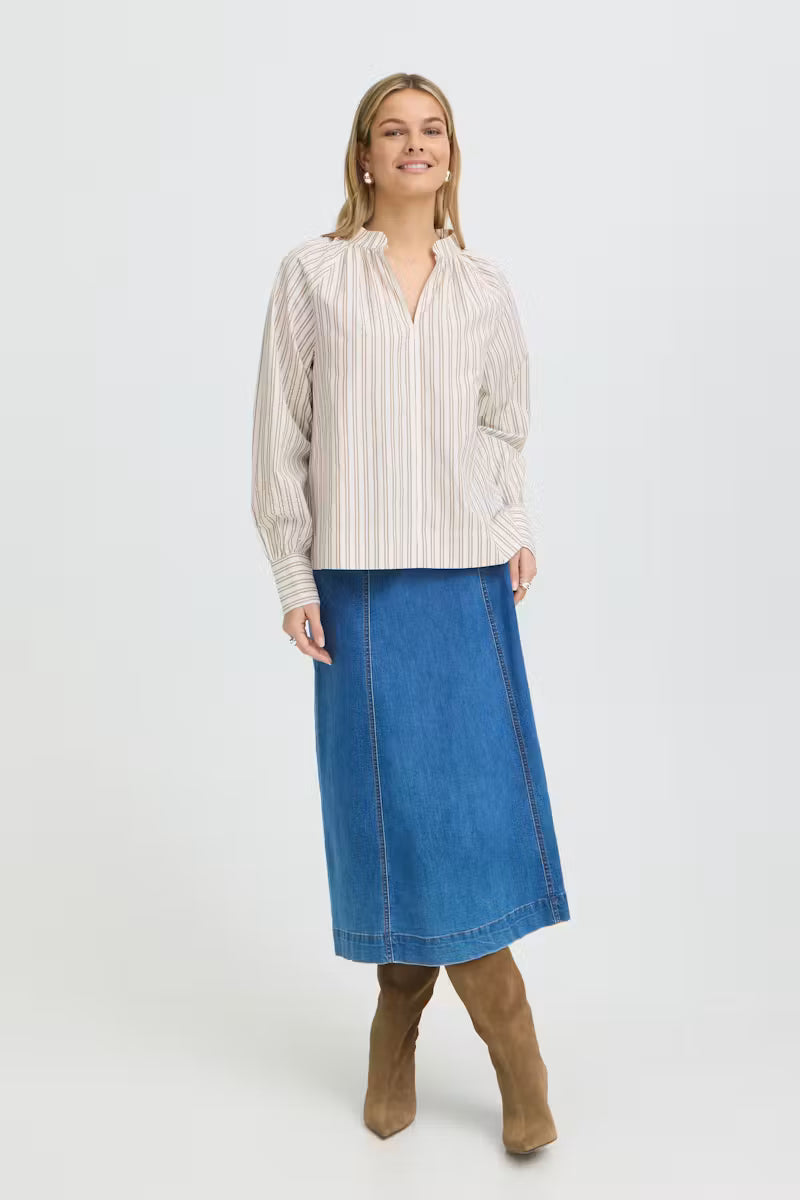 Fransa Zaba Blouse in White Tobacco Stripe
