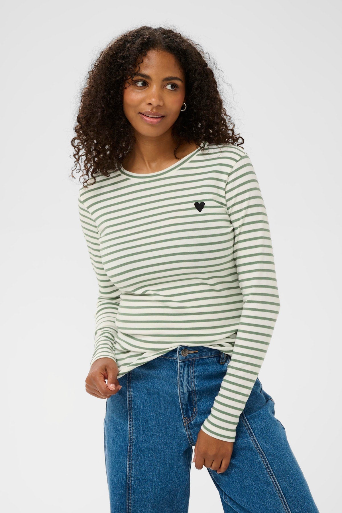 KAFFE Liddy Long Sleeved T-Shirt in Chalk & Sea Spray