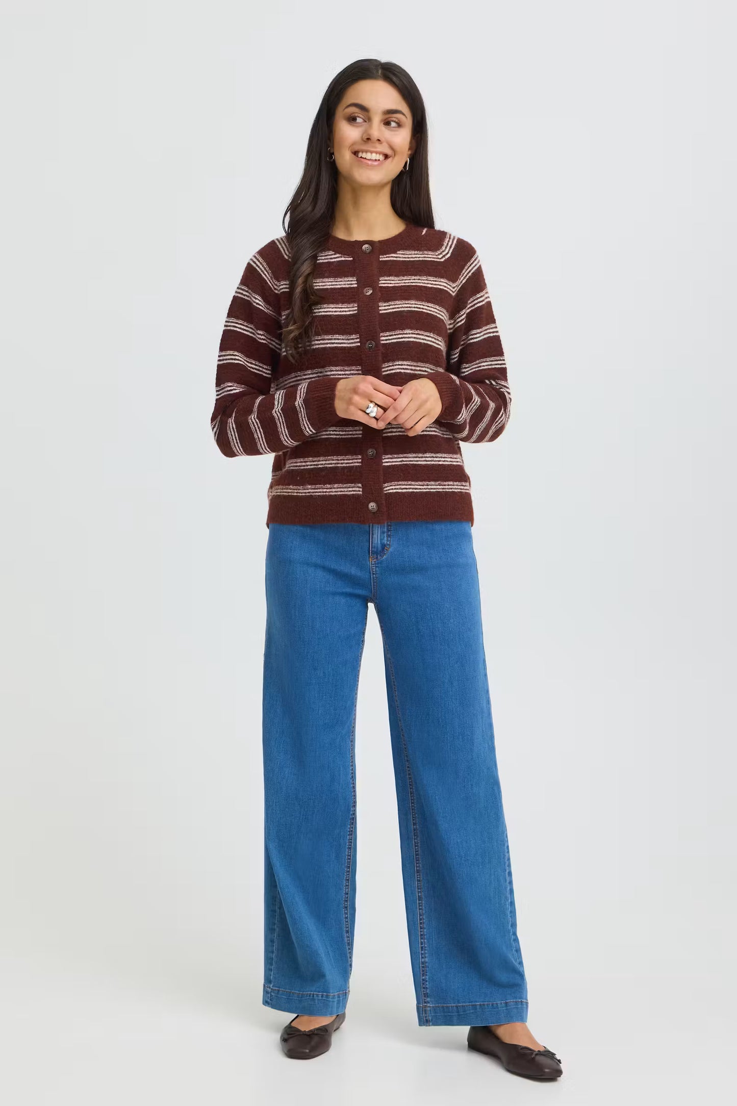Fransa Kendra Cardigan in Rum Raisin Stripe