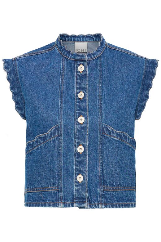 ICHI Palou Waistcoat in Washed Dark Blue
