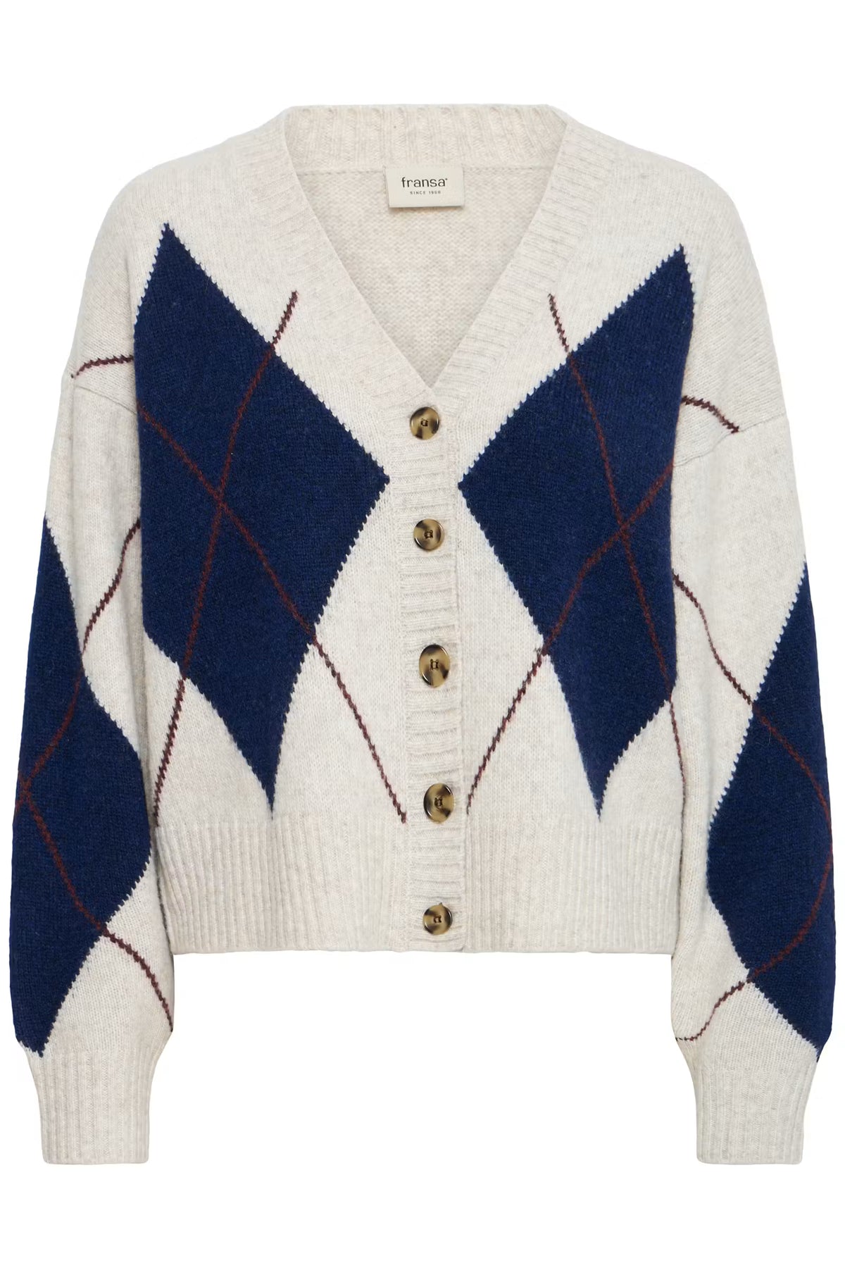Fransa GIGI Cardigan in Oatmeal Melange Check