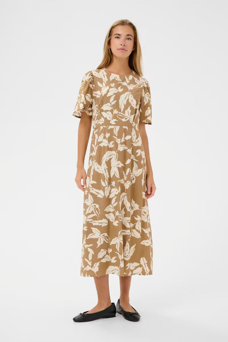 Kaffe Marlo Dress in Oak Chalk Leafs
