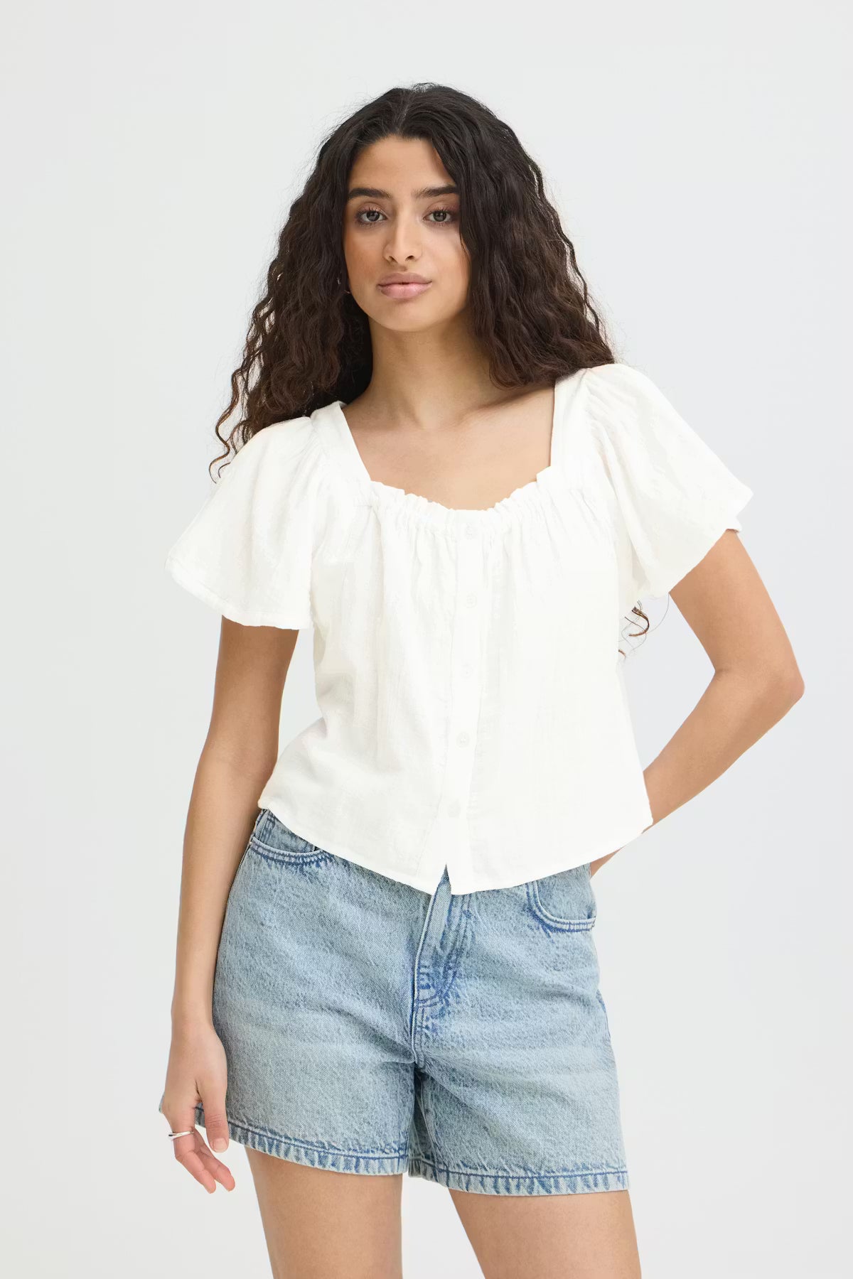 Ichi Foxa SS Blouse in Cloud Dancer