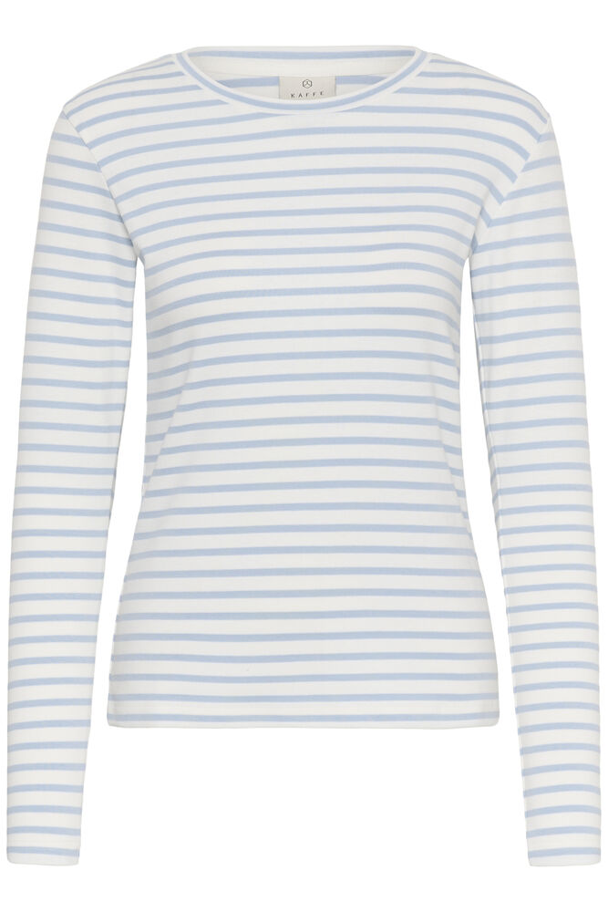 KAFFE Plain Stripe T-Shirt in Chalk White and Blue Fog Stripe