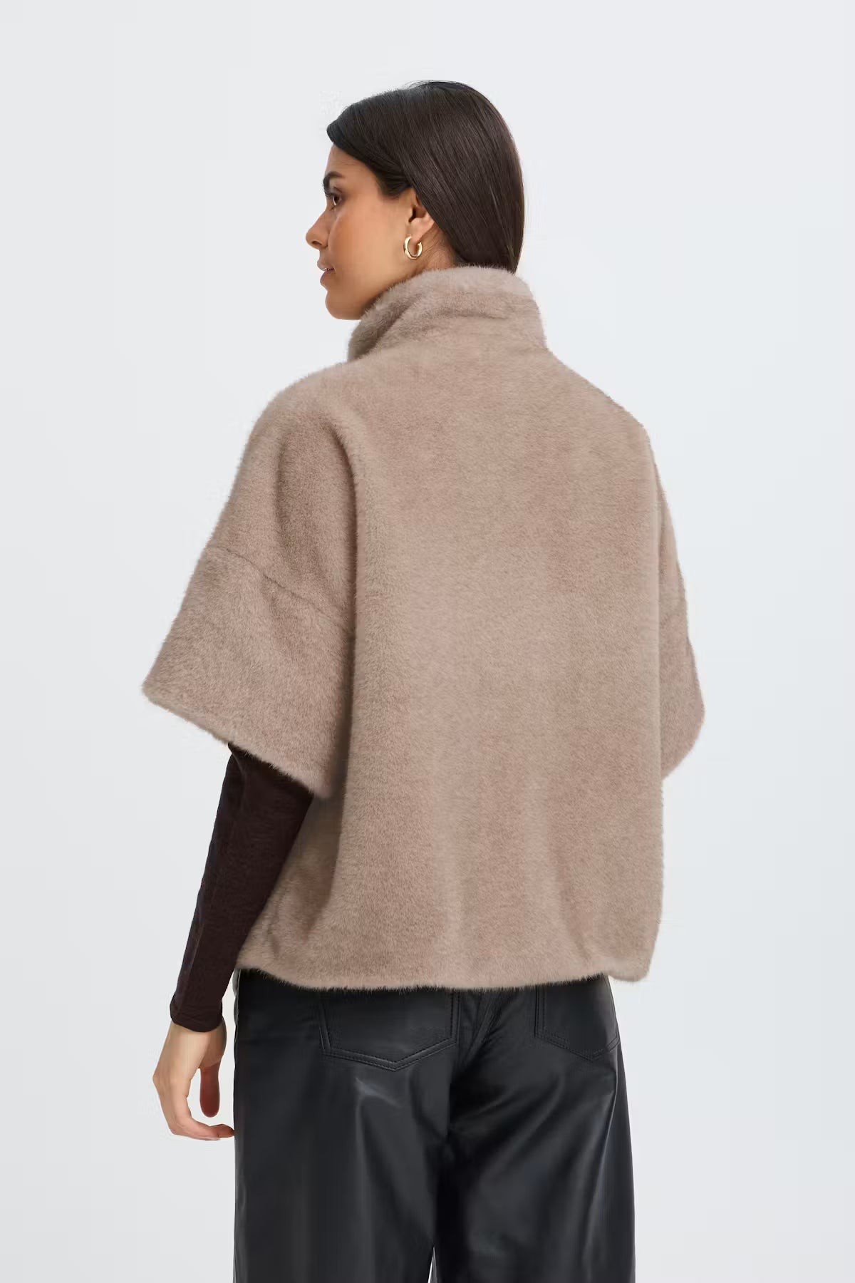Fransa DORIS Faux Fur Jacket in Driftwood Grey
