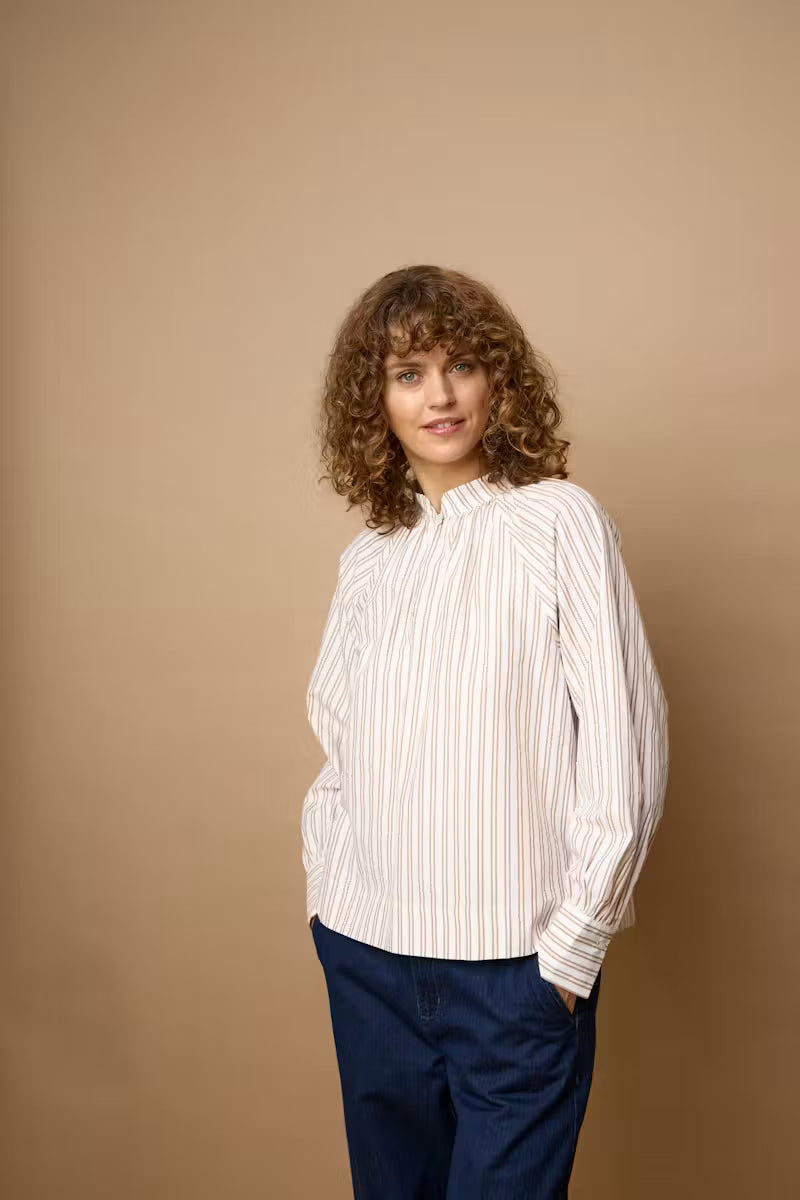 Fransa Zaba Blouse in White Tobacco Stripe