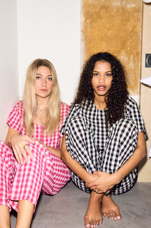 ICHI Karra Barrel Pant in Black & White Gingham