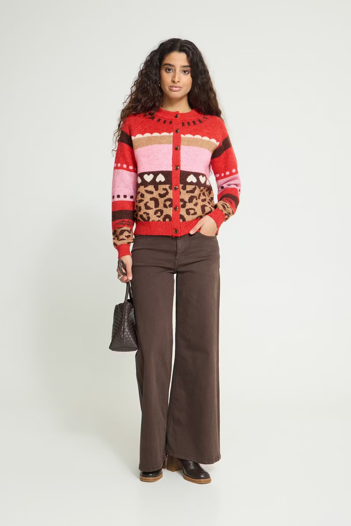 Ichi Lovoni Cardigan in Poinsettia Mulitpattern