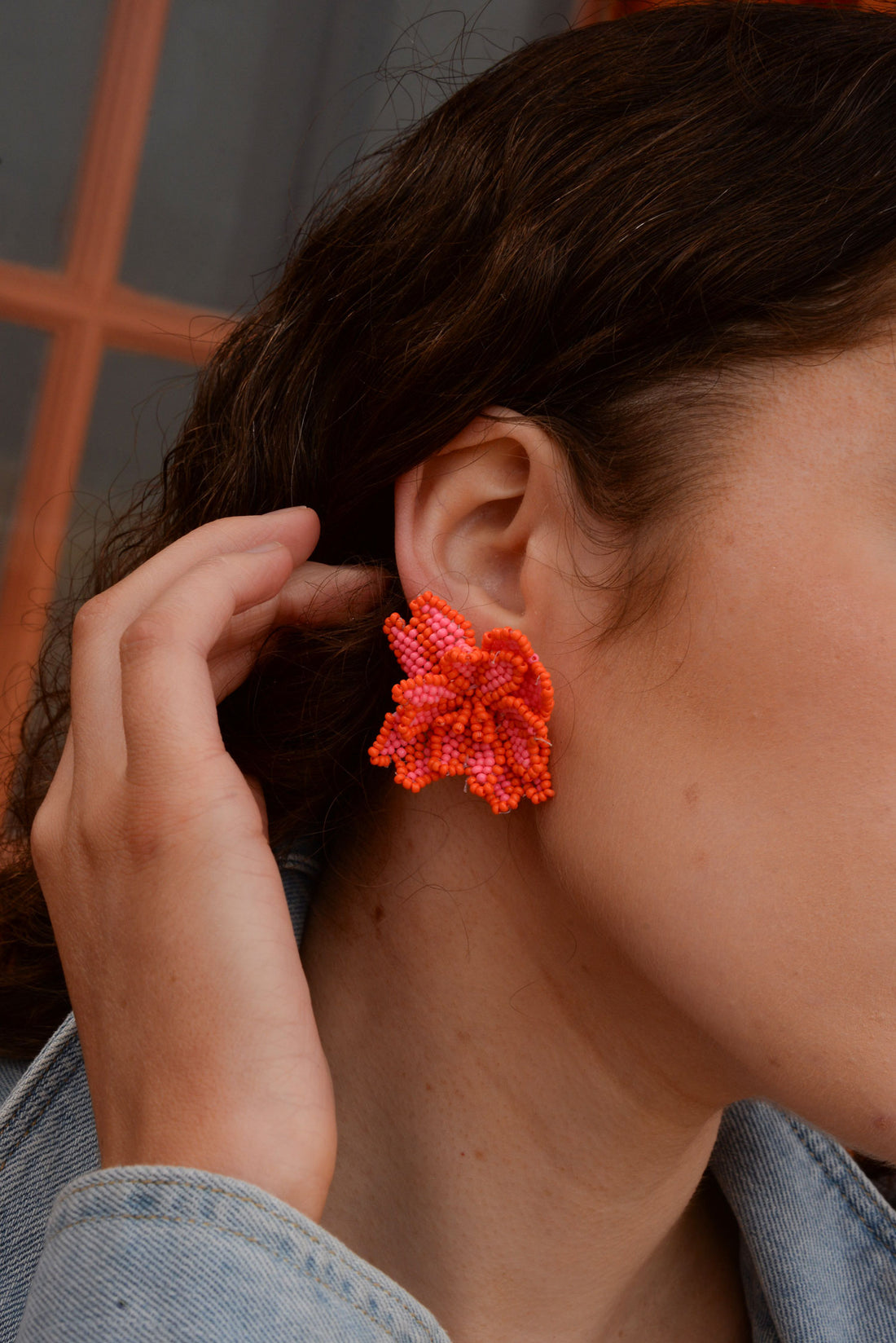 My Doris 3D Neon Pink Flower Beaded Earrings