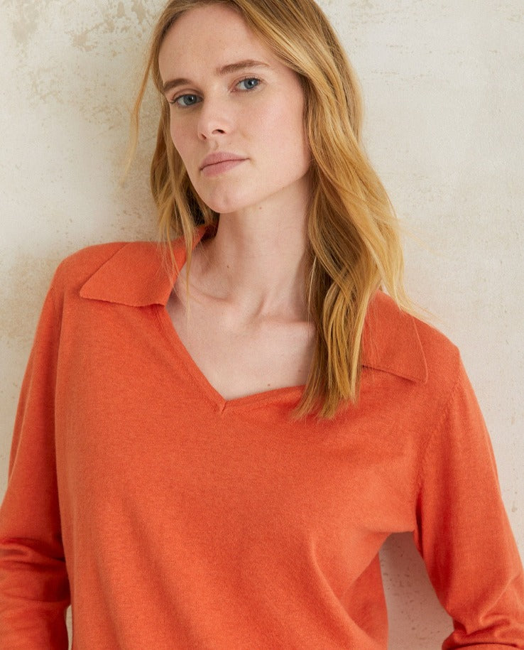 Yerse Polo Neck Sweater in Re4ddish Orange 