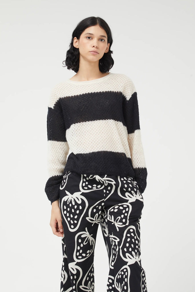 Compania Fantastica Black & White Striped cable knitJumper