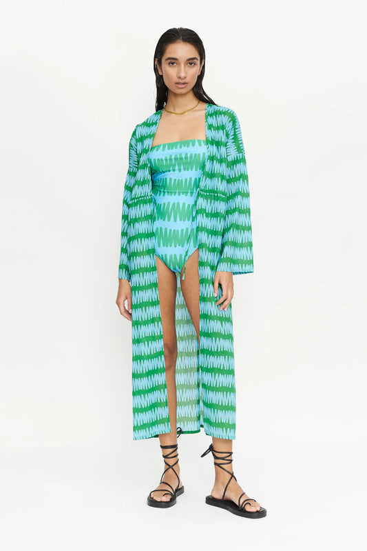 Compania Fantastica Summer Vibes Green & Sky Blue Striped Kimono