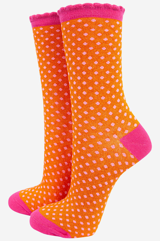 Glitter Socks - Orange/Pink, Small Polka Dot