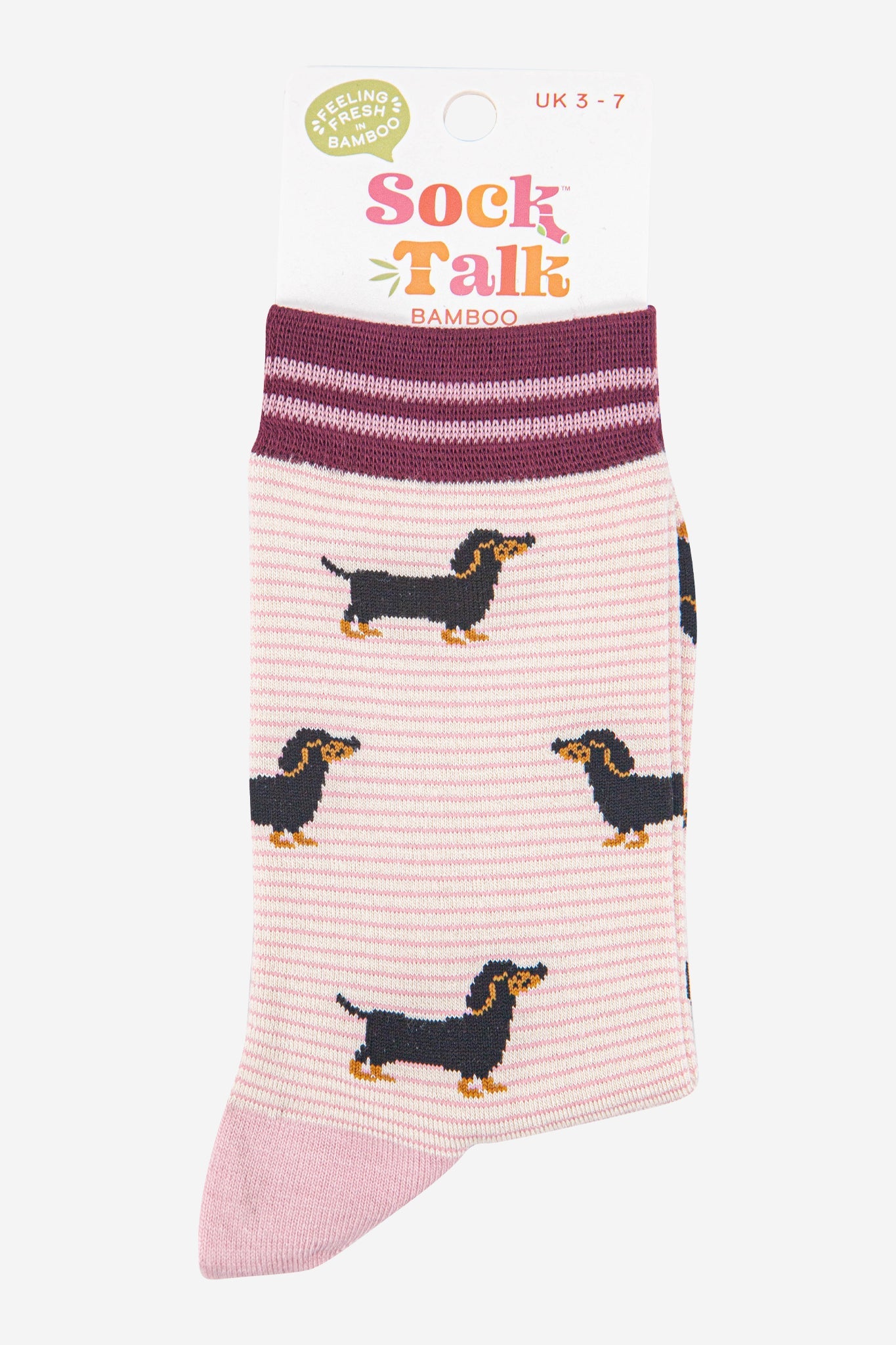 Women's Bamboo Socks - Cream/Berry, Sausage Dog Stripes
