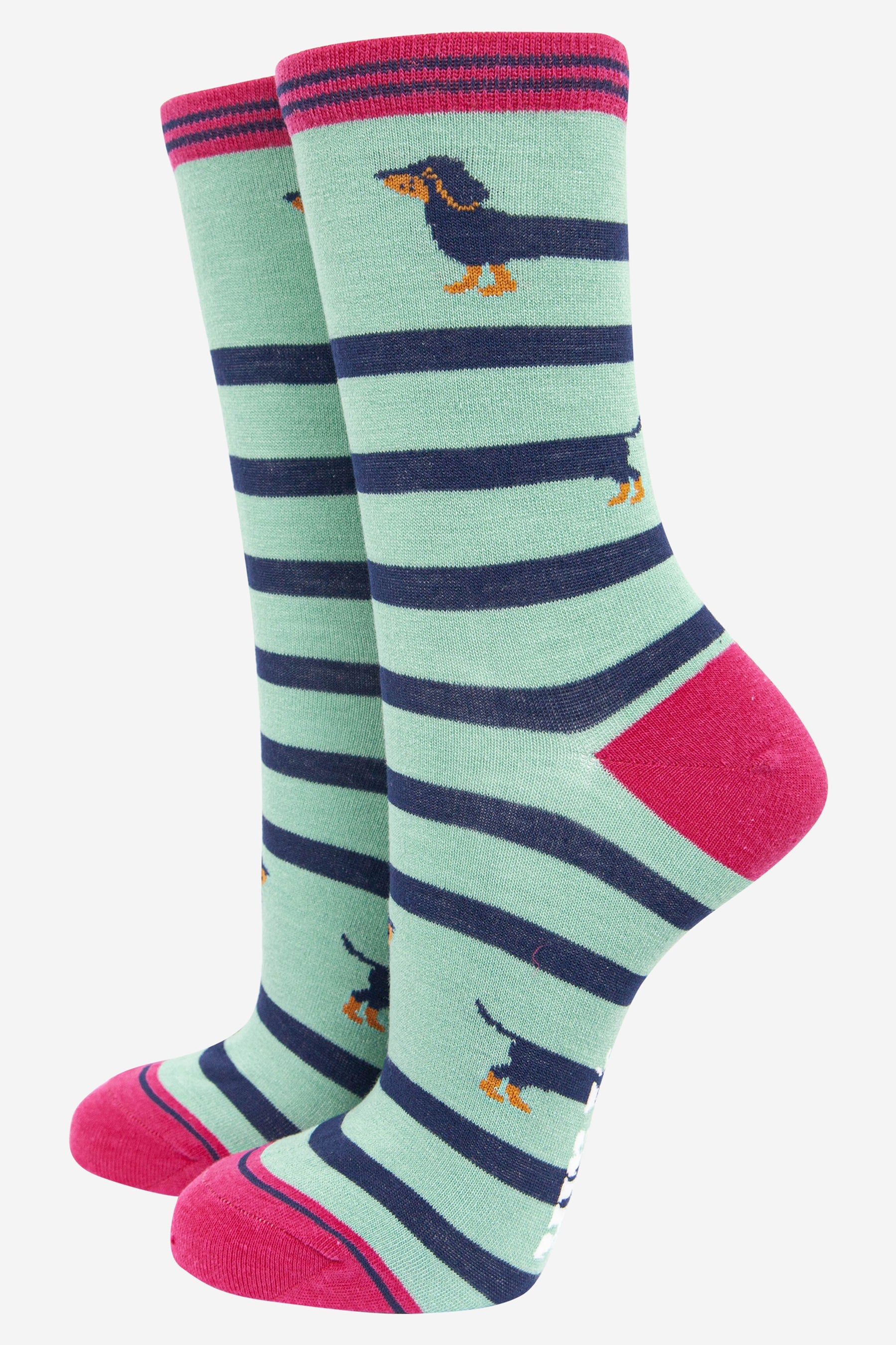 Bamboo Socks - Green, Sausage Dog