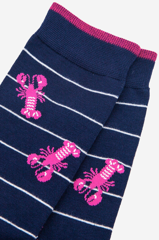 Men's Bamboo Socks - Navy Blue, Stripe Lobsters
