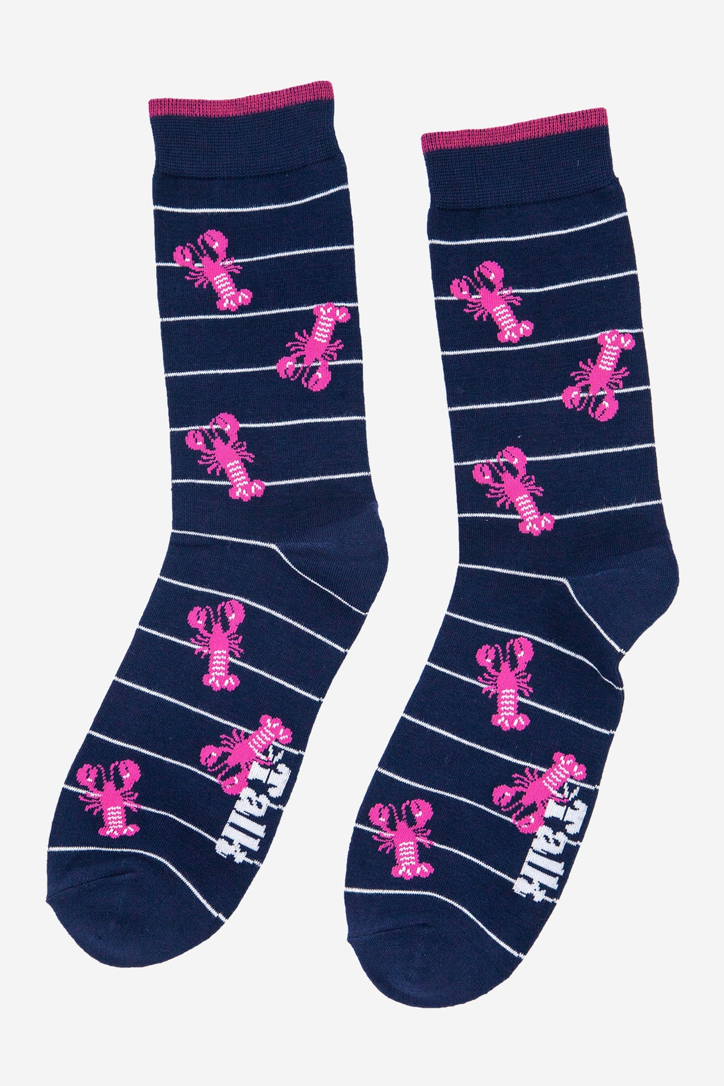 Men's Bamboo Socks - Navy Blue, Stripe Lobsters