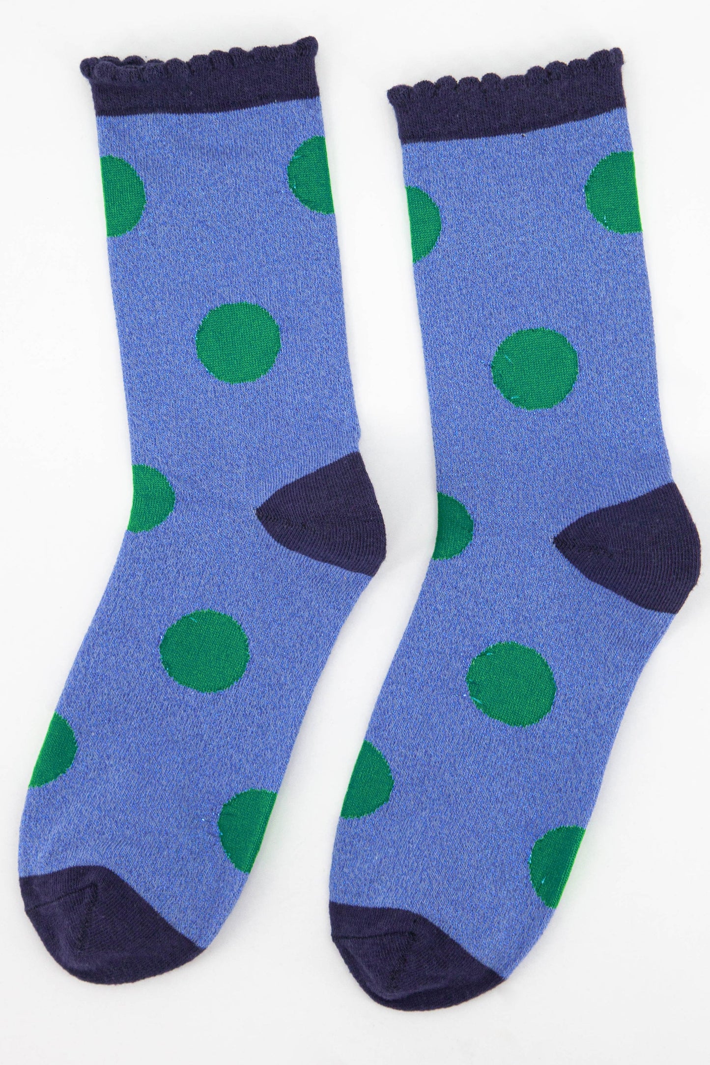 Glitter Socks - Denim Blue/Green, Large Polka Dot