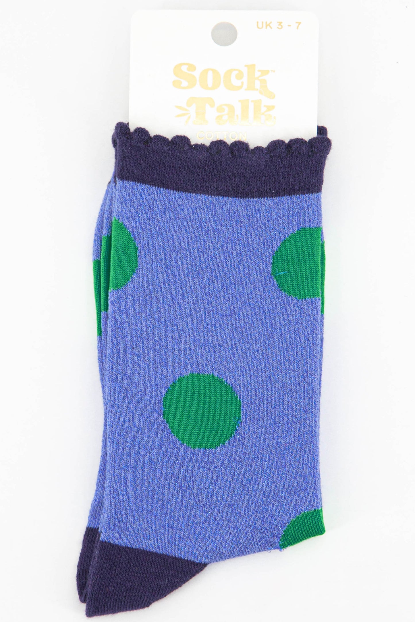 Glitter Socks - Denim Blue/Green, Large Polka Dot