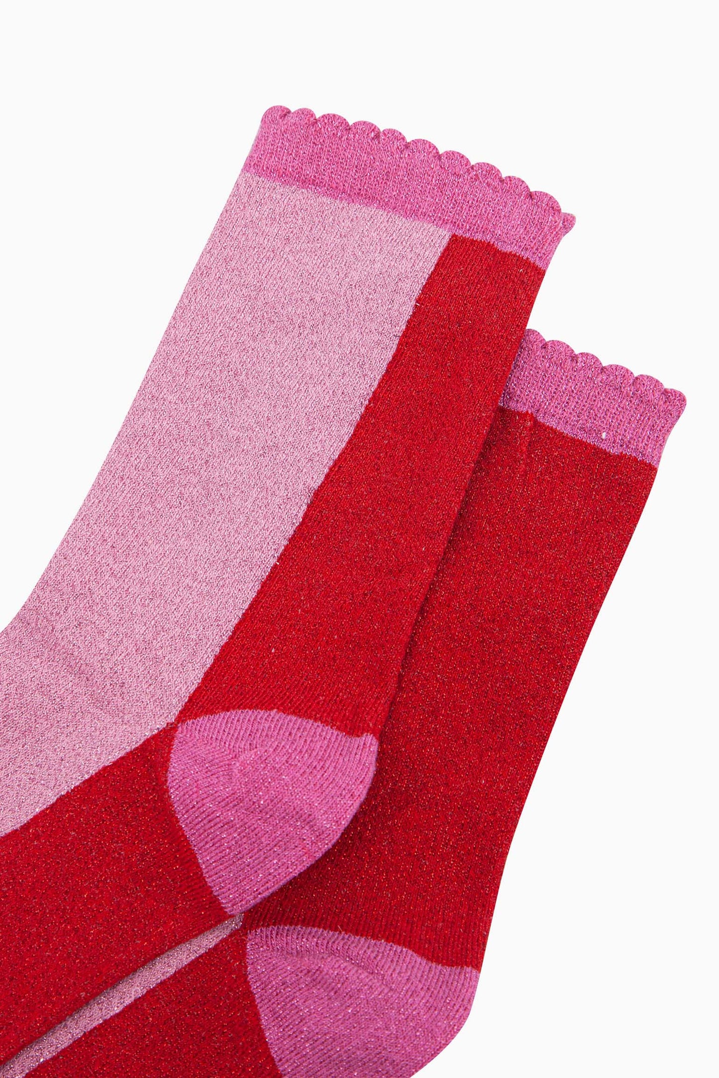 Women's Glitter Socks - Red/Pink, Colour Block