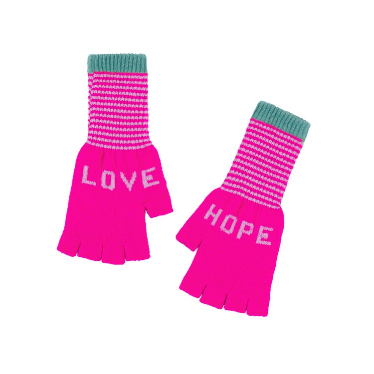 Quinton + Chadwick Fingerless Love Hope Gloves in Exotic Pink and Seaweed