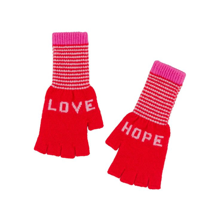 Quinton + Chadwick Fingerless Love Hope Gloves in Red and Pink 