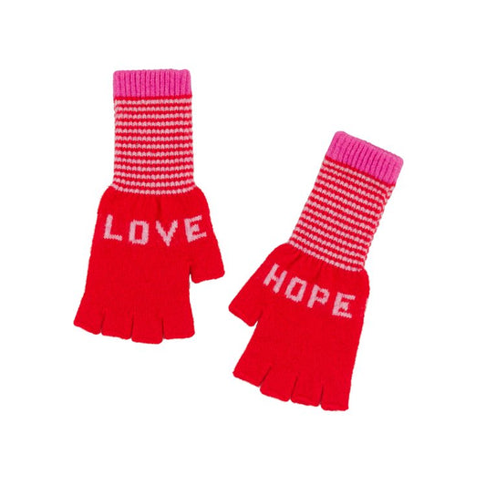 Quinton + Chadwick Fingerless Love Hope Gloves in Red and Pink 