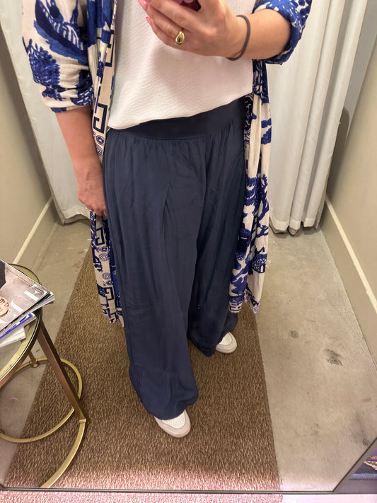 Bea Jersey Waist Soft Wide Leg Palazzo Trousers Navy