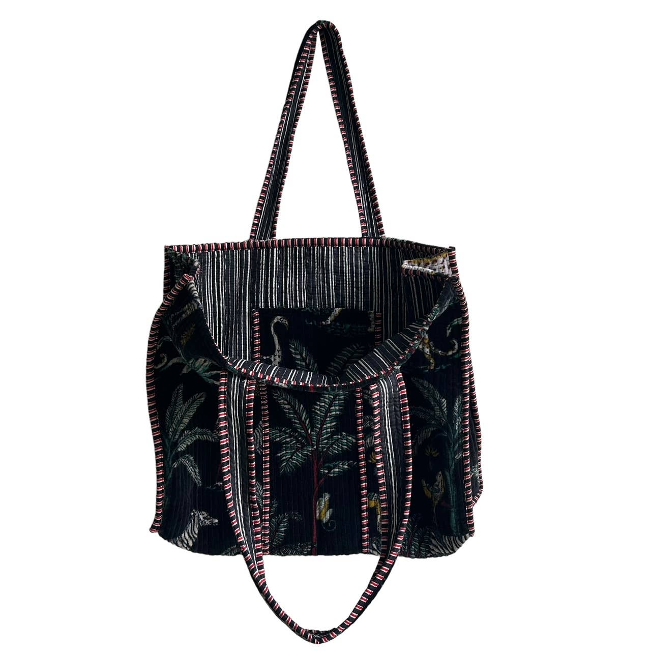 Sixton Madagascar velvet tote bag in black - large