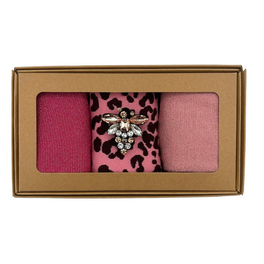 Sixton Pink mix sock box with queen bee pin