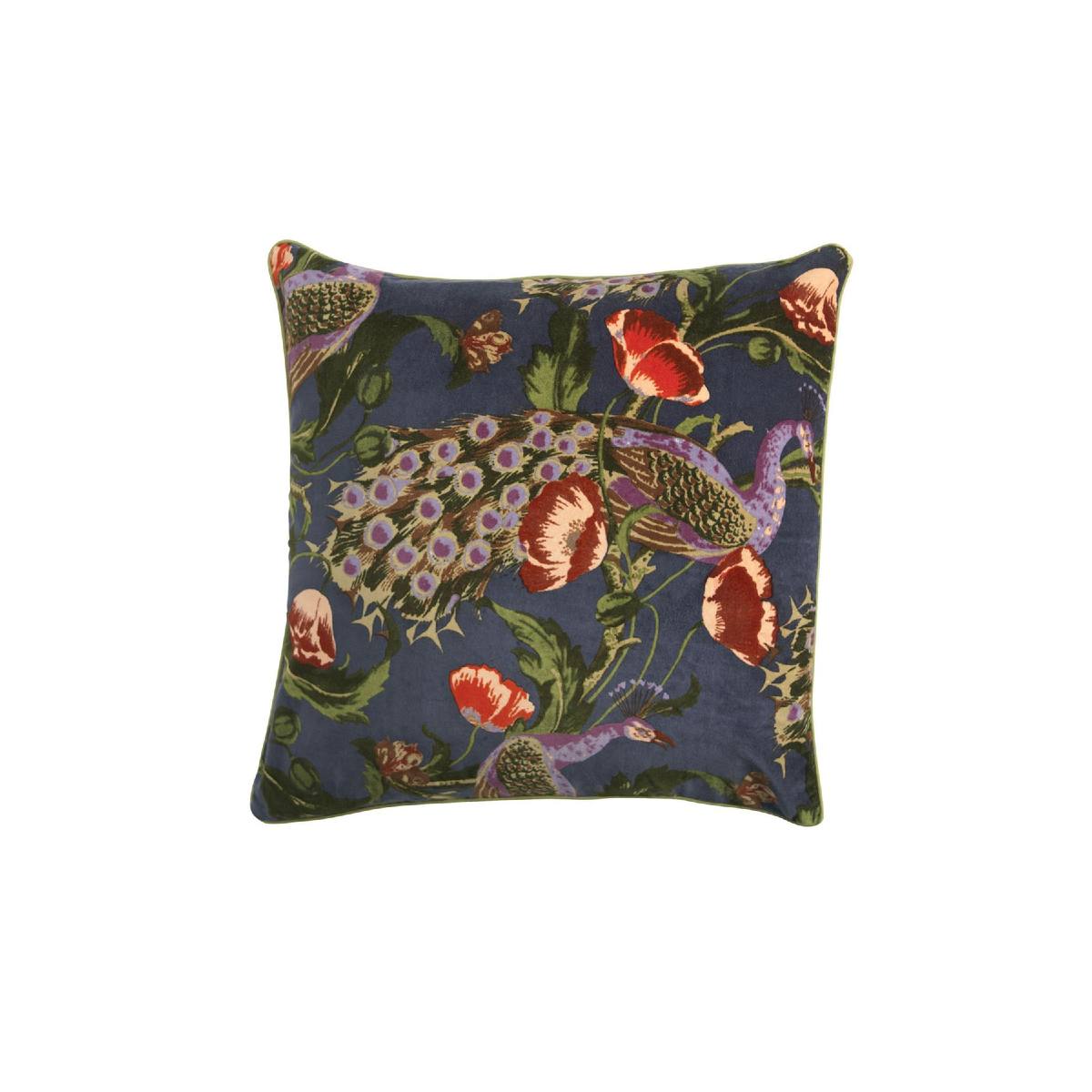 Velvet Poppies & Peacock Cushion Cover by One Hundred Stars 50cm x 50cm