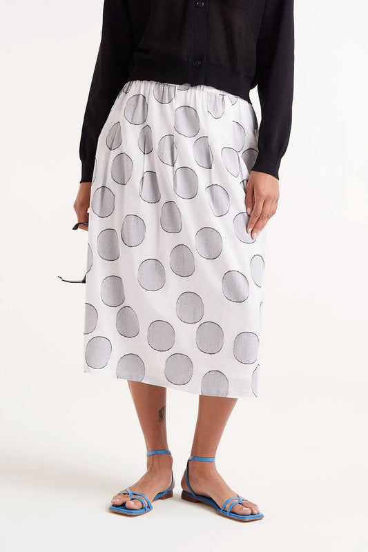 Compania Fantastica White Circles Print Midi Skirt