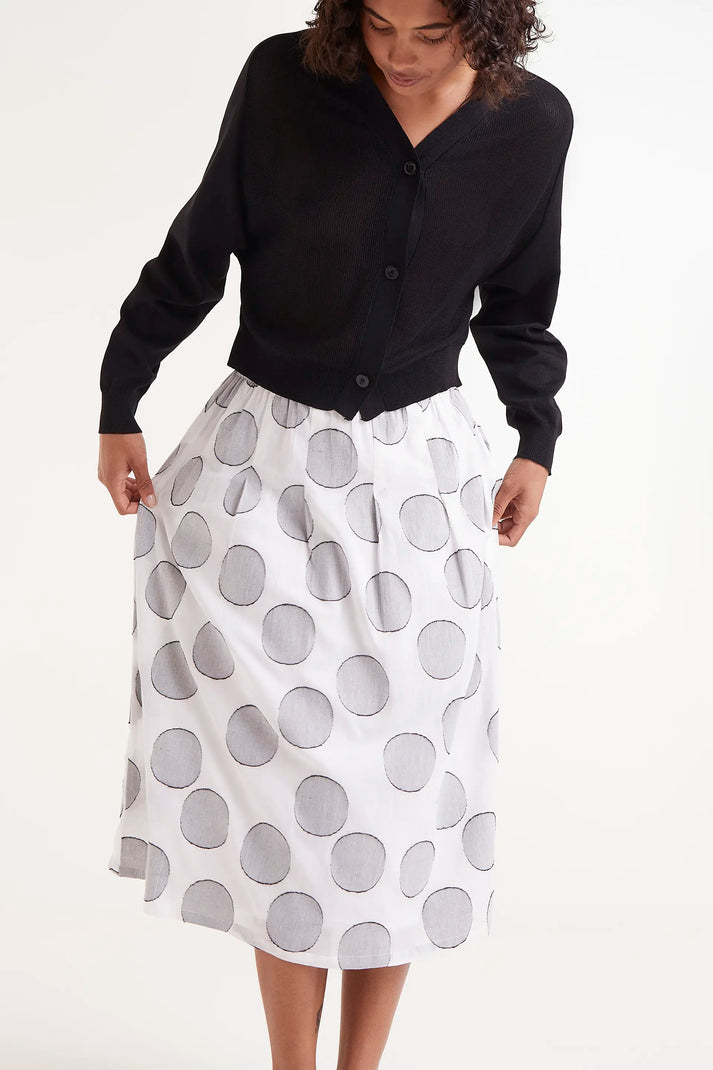 Compania Fantastica White Circles Print Midi Skirt